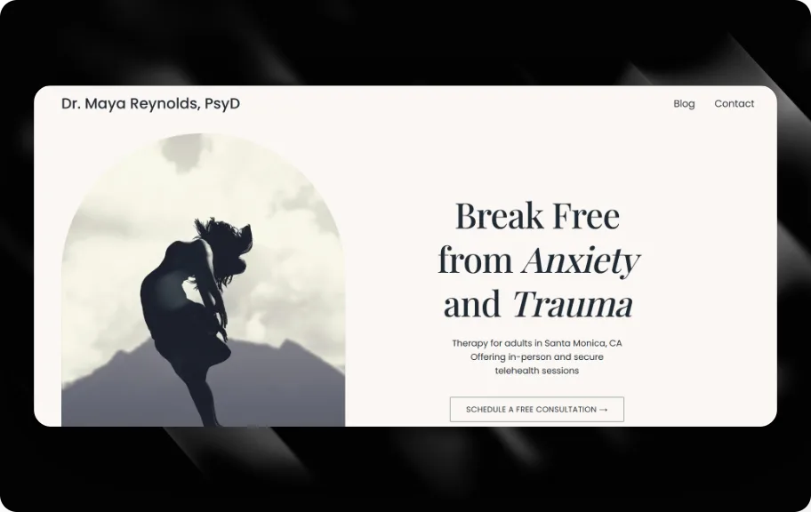 Landing Page of a fictional therapist's profile site